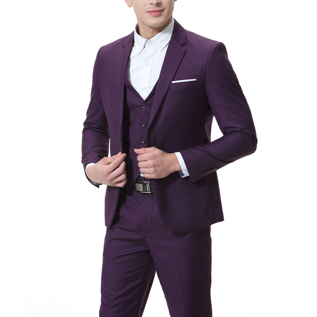 Men's Solid Color Casual Business Casual Three-Piece Suit