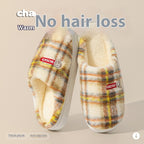 Women's Home Plush Warm Non-slip Plaid Cotton Shoes