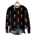 Christmas Cat Hat Snowflake Print Women's Round Neck Sweatshirt