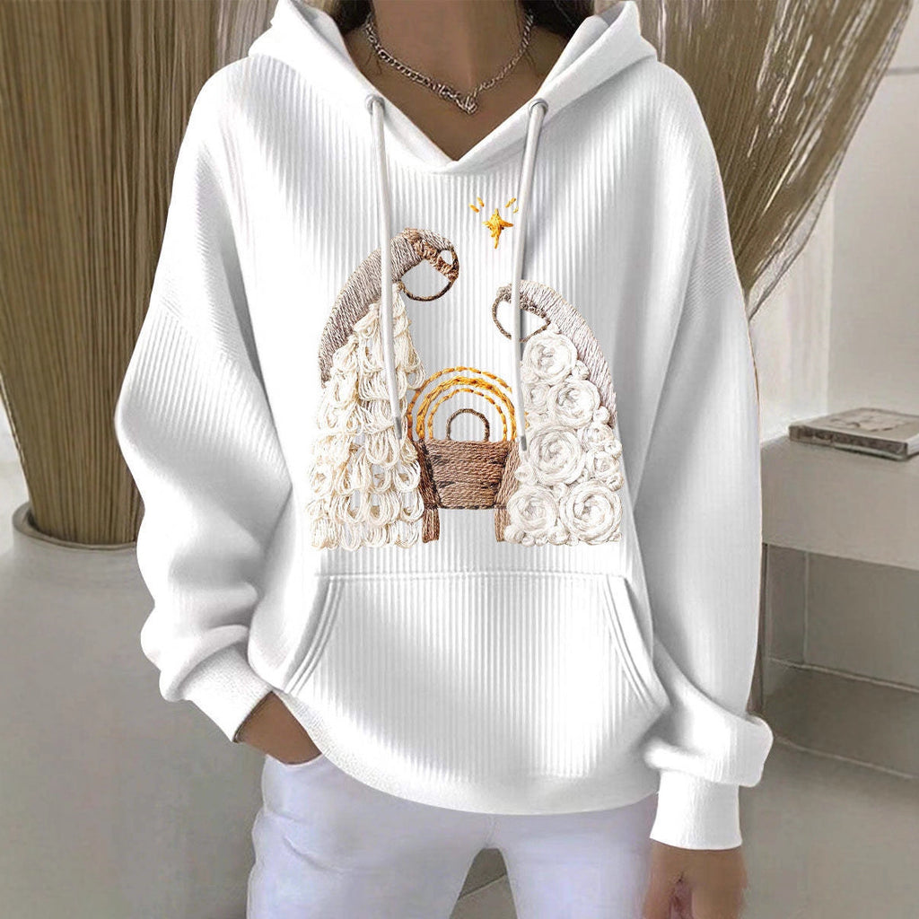 Women's Casual Loose Fashion Waffle Round Neck Sweatshirt
