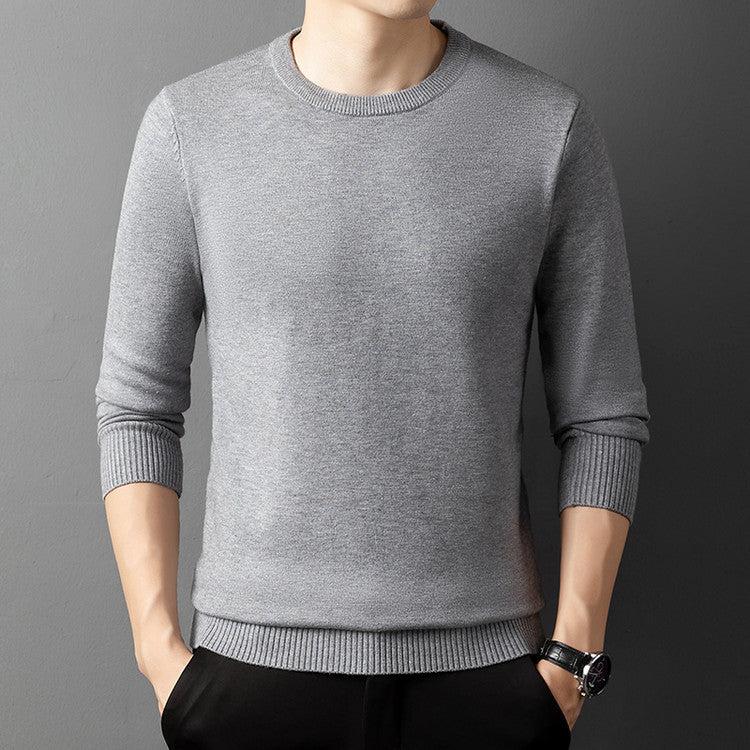 Core-spun Yarn Round Neck Semi-high Collar Knitted Sweater