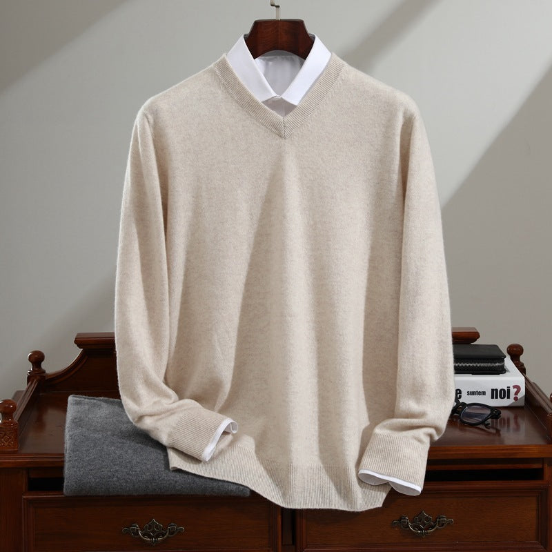 Men's Cashmere Sweater Pure Cashmere V-neck Long Sleeve Knitted Sweater