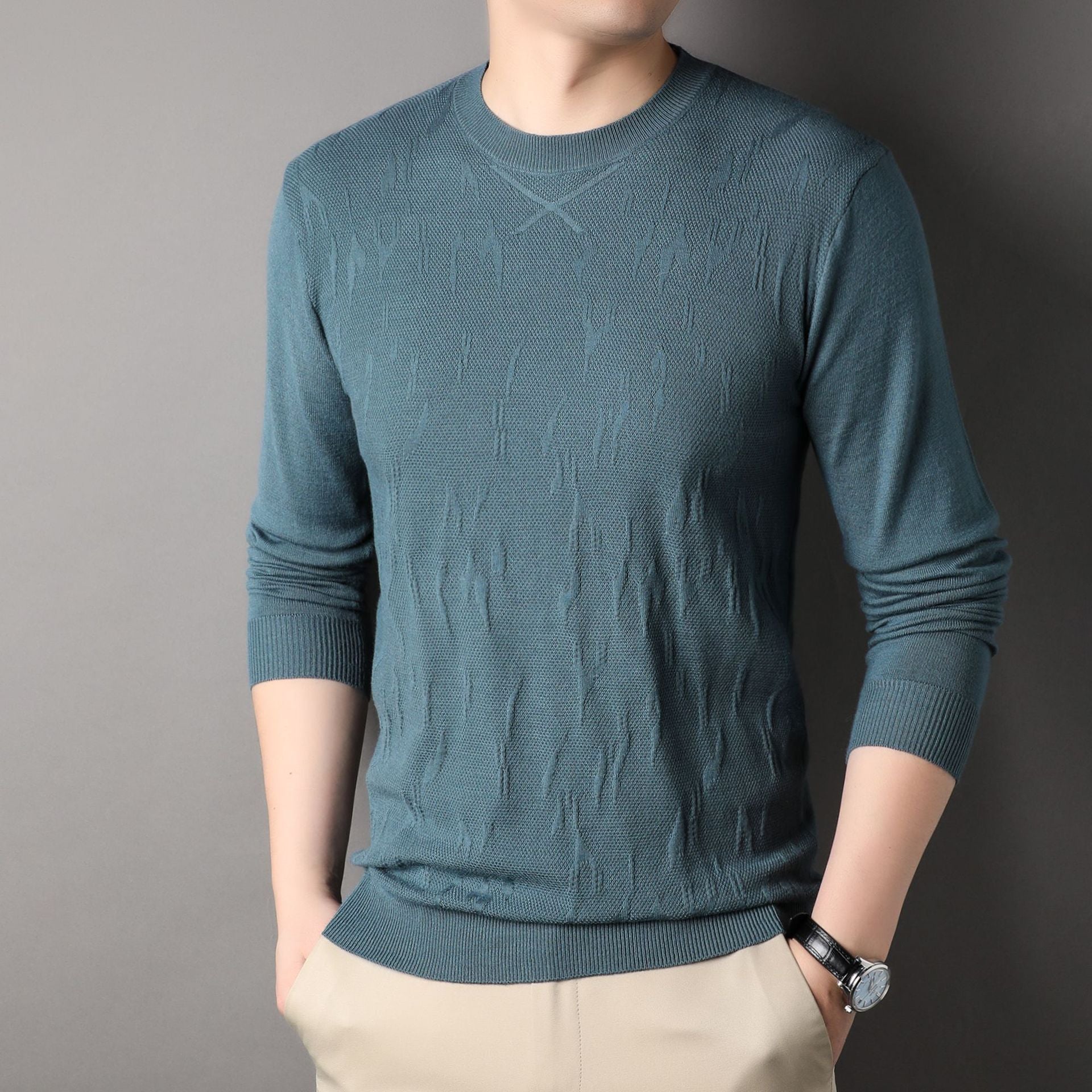 Spring And Autumn Middle-aged Men's Solid Color Sweater