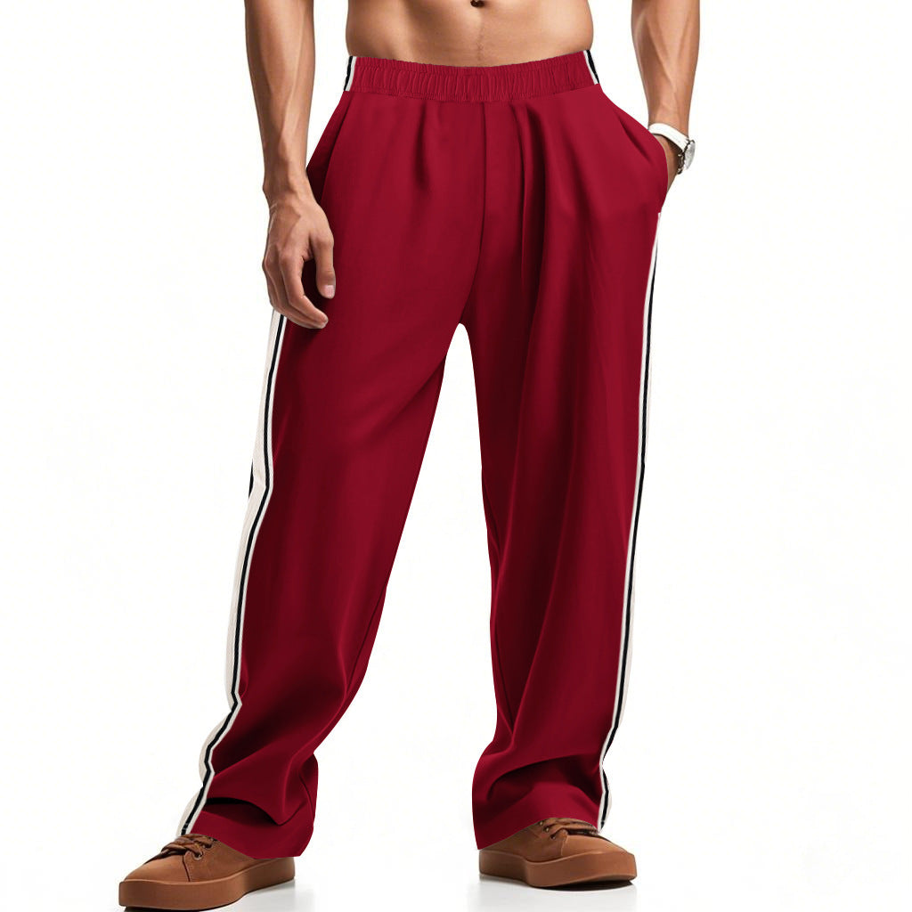 Loose Side Stripes Wide Leg Straight Men's Sports Pants