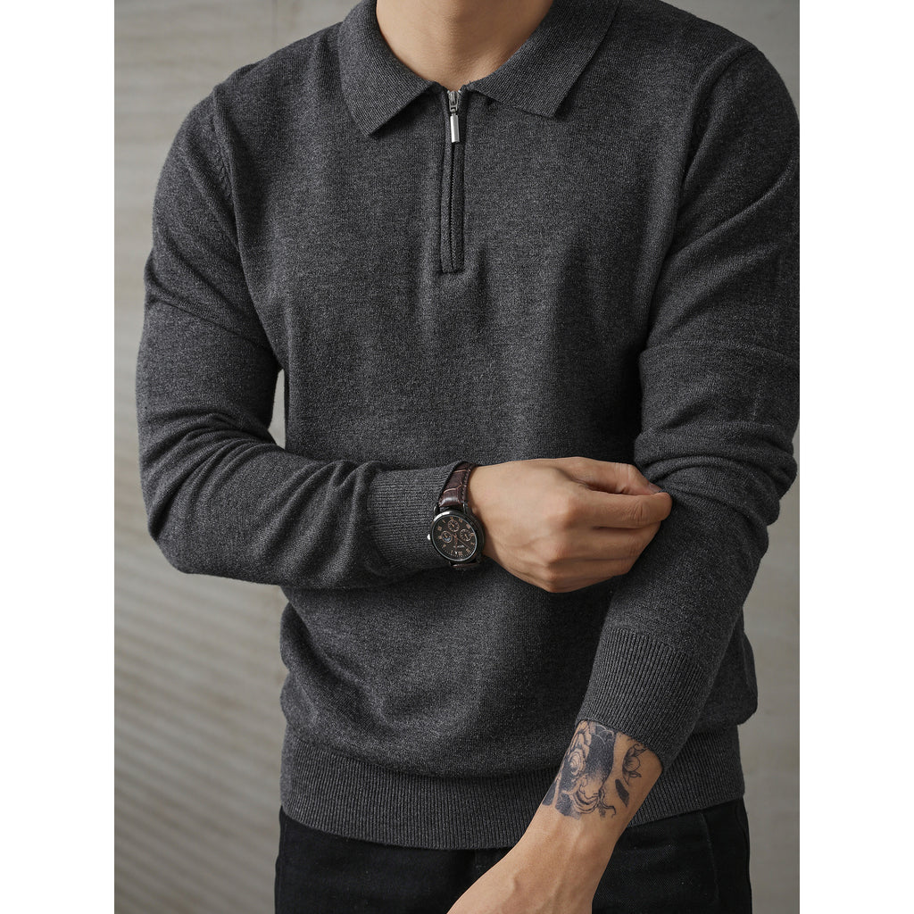Half-height Zip Knitted Long-sleeved Polo Shirt Sweater For Men