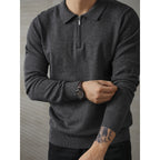 Half-height Zip Knitted Long-sleeved Polo Shirt Sweater For Men