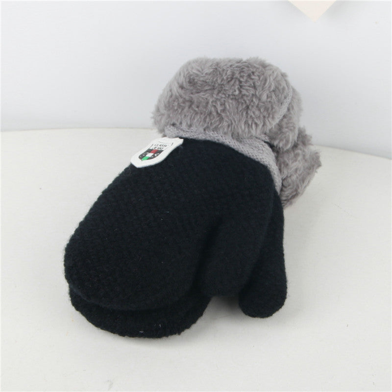 Winter Warm Labeling Mittens Kids Knitted Thicken