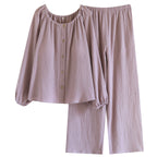 Women's Loose Long-sleeve Long Pants Casual Comfortable Simple Pajama Set