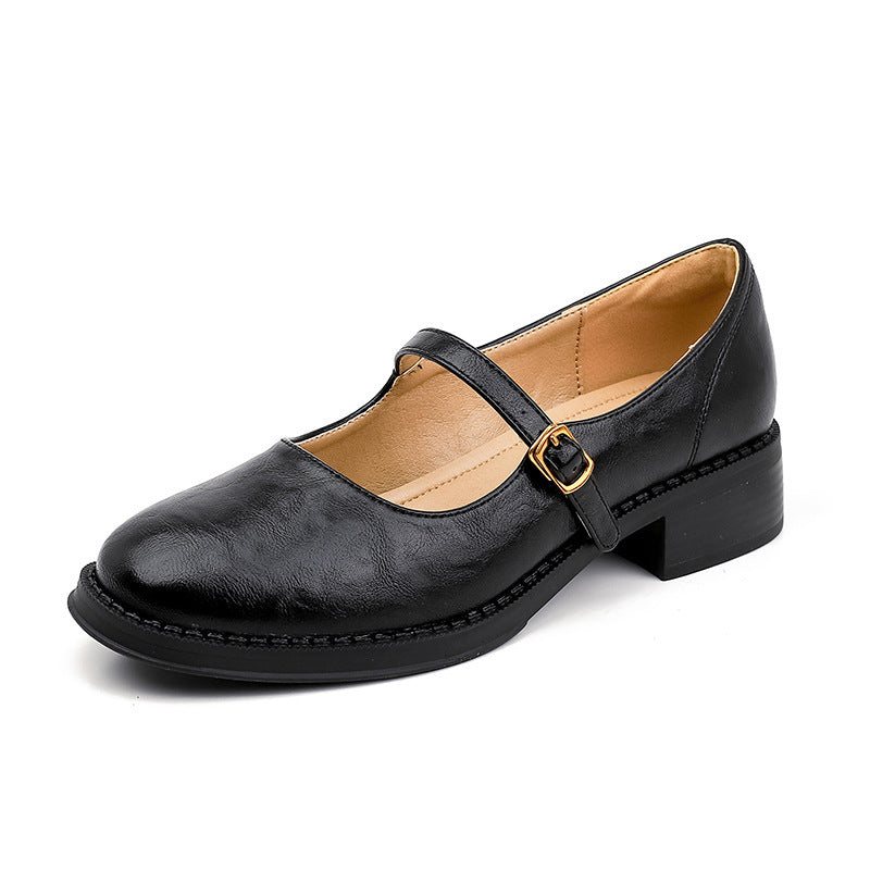 Thick-soled Extra Height, Black Leather Shoes