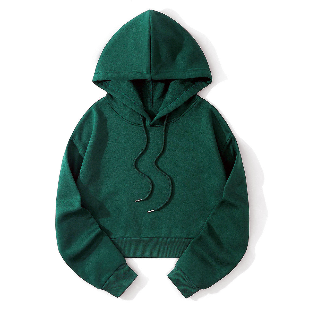 Autumn And Winter Fleece-lined Casual Short Cropped Hooded Sweatshirt