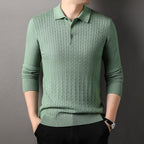 Autumn New Twisted Floral Polo Long Sleeve Loose Casual Bottoming Sweater For Men