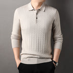 Autumn New Twisted Floral Polo Long Sleeve Loose Casual Bottoming Sweater For Men