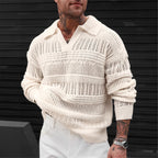 Men's Solid Color V-neck Street-like Lapel Hollow Knitwear