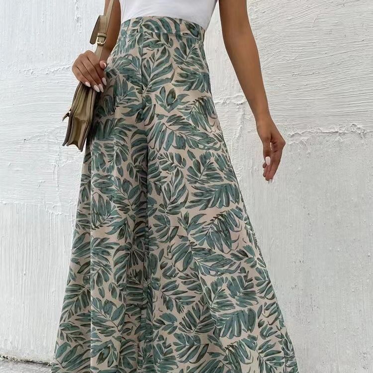 Fashionable Chiffon Floral Wide-leg Pants For Women