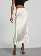 Women's Slim Fit Satin Skirt Fashion Chic Solid Long Skirt