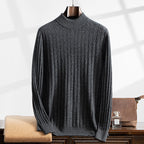 Thickened Wheat Jacquard Cashmere Sweater Men's Half-high Collar Solid Color Sweater