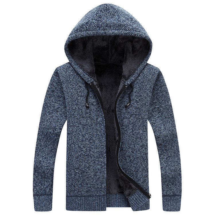 Solid Color With Fur Thickening Cardigan Cotton Knitwear Youth Coat Hooded