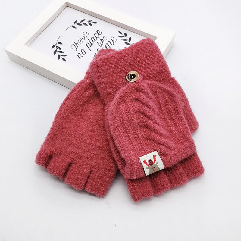 Children's Flip-Finger Knitted Woolen Gloves