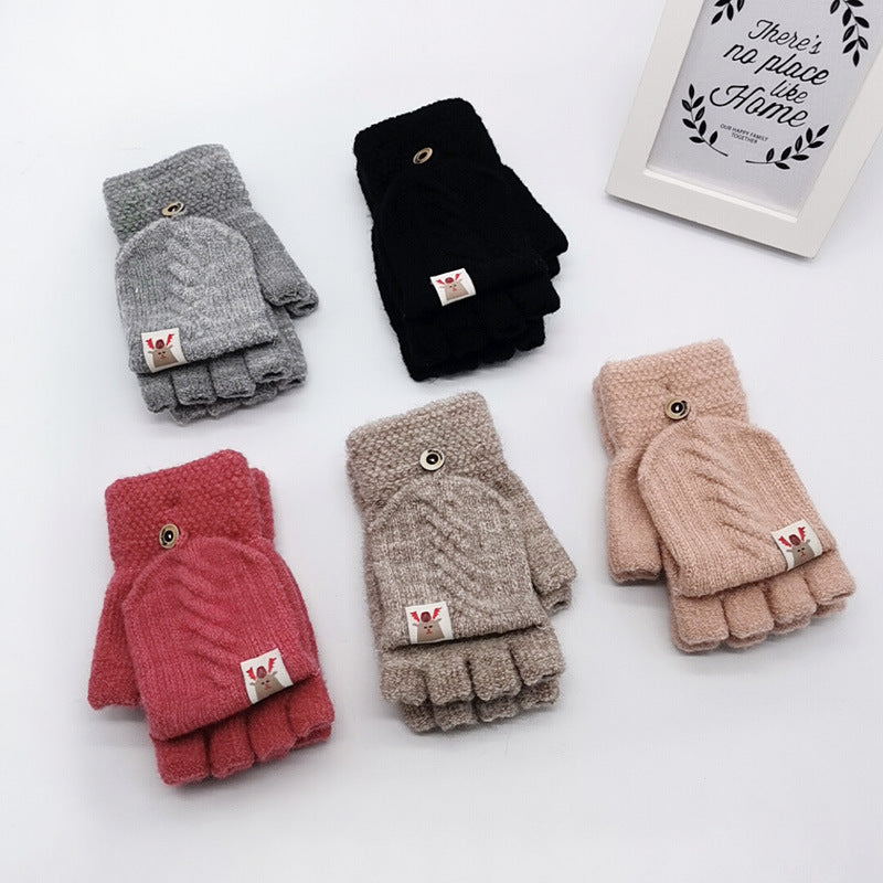 Children's Flip-Finger Knitted Woolen Gloves