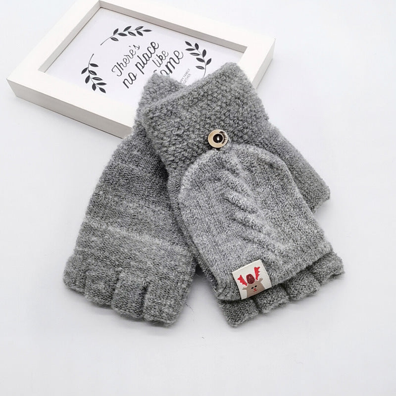 Children's Flip-Finger Knitted Woolen Gloves