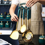 7 PCS Stainless Steel Silicone Kitchen Utensil Slotted Spatula Turner Ladle Serving Spoon Pasta Server Cooking Set