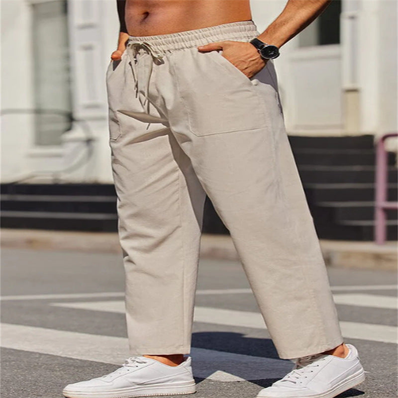 Men's Linen Solid Color Casual Elastic Waist Outdoor Daily Breathable Tube Pants