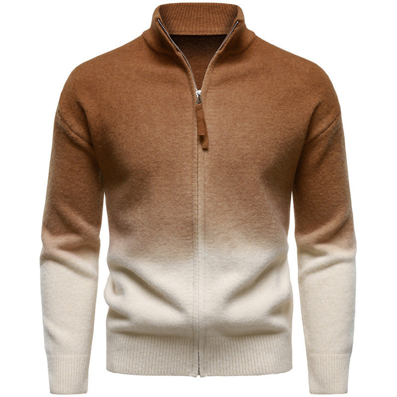 Men's British Gradient Collar Zipper Sweater