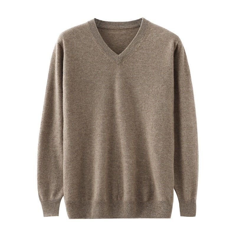 Men's Cashmere Sweater Pure Cashmere V-neck Long Sleeve Knitted Sweater