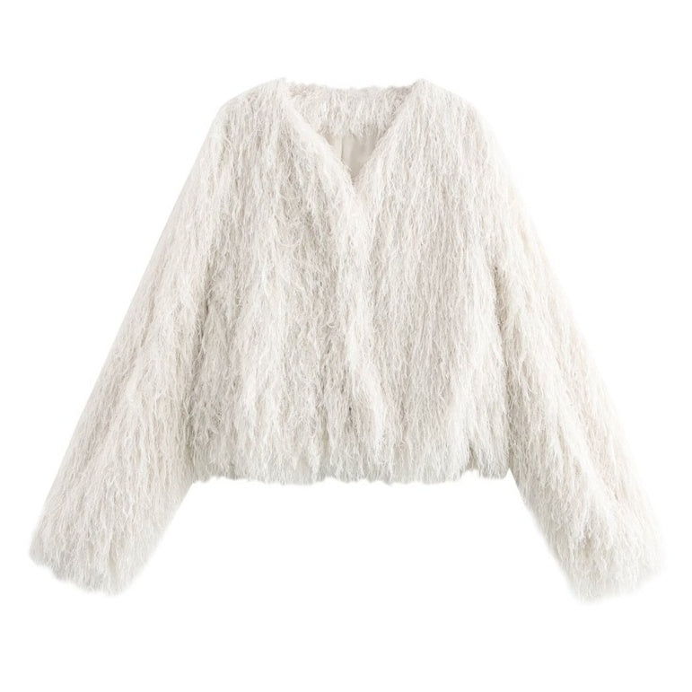 Metallic Color Fringe Trim Jacket Coat For Women