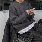 Men's Long Sleeve Casual British Round Neck Pullover Knitted Sweater