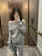 Lazy Style Shoulder-revealing Red Atmosphere Off-shoulder Sweater