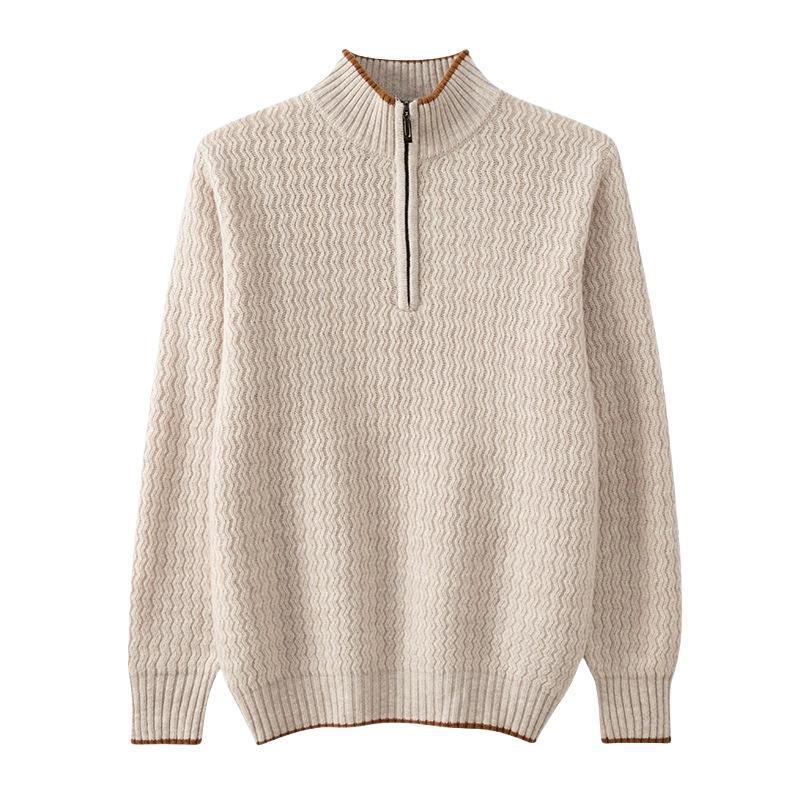Men's Woolen Sweater Half-open Collar Long Sleeve Solid Color Stand Collar Sweater