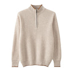 Men's Woolen Sweater Half-open Collar Long Sleeve Solid Color Stand Collar Sweater
