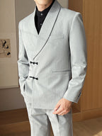 Men's Retro Solid Color Green Collar Suit Two-piece Set