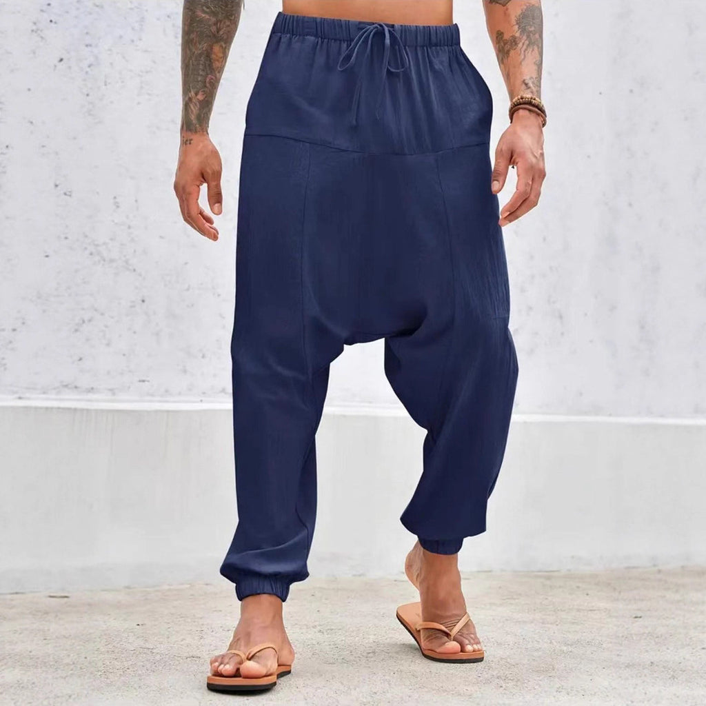 Summer Breathable Cuffed Pants Beach Straight-leg Pants Solid Color