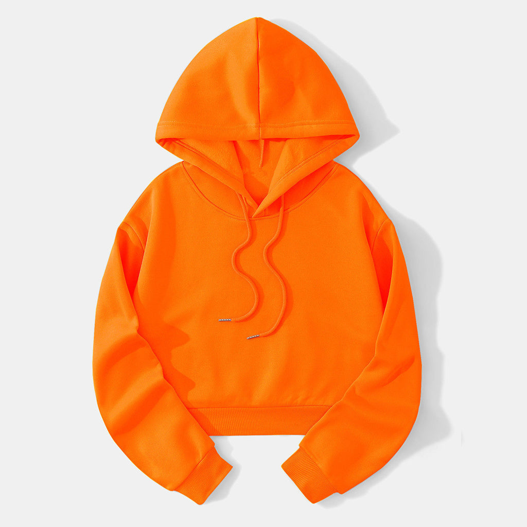 Autumn And Winter Fleece-lined Casual Short Cropped Hooded Sweatshirt