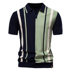 Men's Lapel Short Sleeve Knitted Polo Striped Stitching