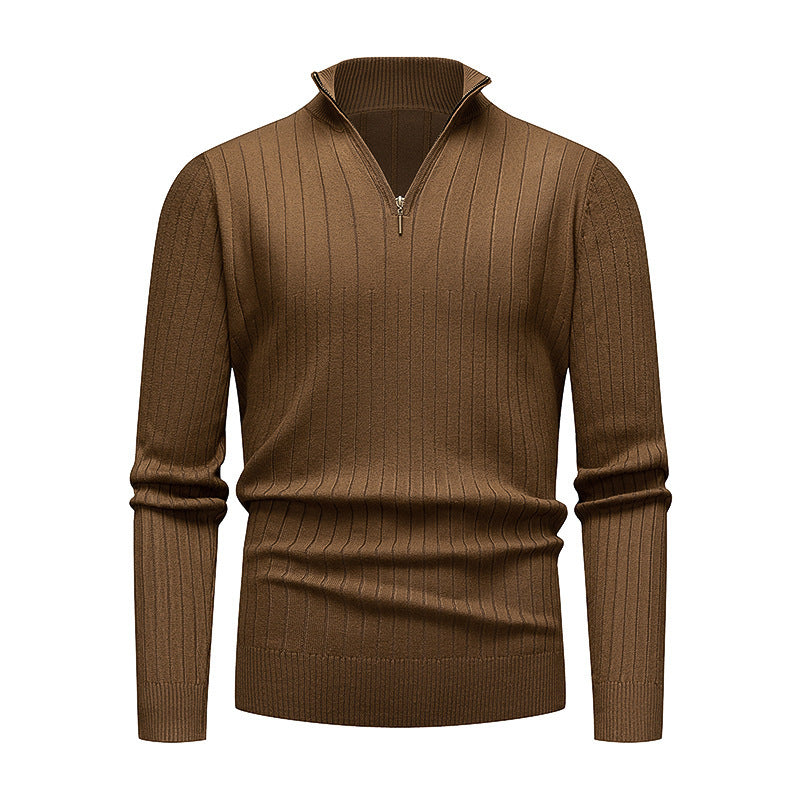 Men's Knitwear Half Zipped Stand Collar Striped Sweater