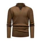 Men's Knitwear Half Zipped Stand Collar Striped Sweater