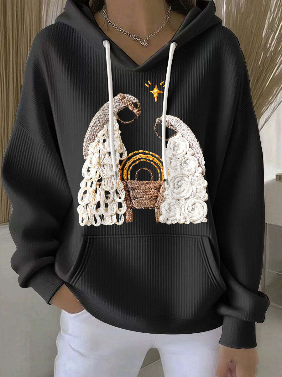 Women's Casual Loose Fashion Waffle Round Neck Sweatshirt