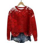 Christmas Cat Hat Snowflake Print Women's Round Neck Sweatshirt