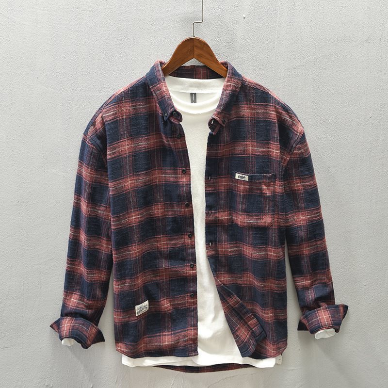 Striped Plaid Spring And Autumn Long-sleeved Shirt Men's Casual