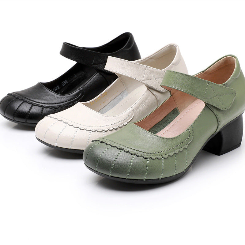 Velcro Low-cut Plus Size 43 Genuine Leather Women's Pumps