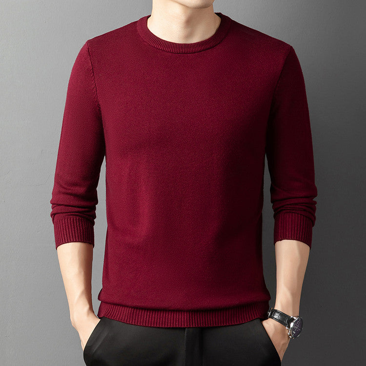 Core-spun Yarn Round Neck Semi-high Collar Knitted Sweater