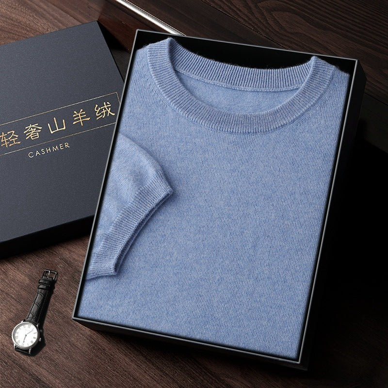 Autumn And Winter Front Line Ready-made Garments Round Neck Short Sleeve Men's Cashmere Sweater