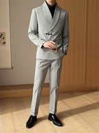 Men's Retro Solid Color Green Collar Suit Two-piece Set