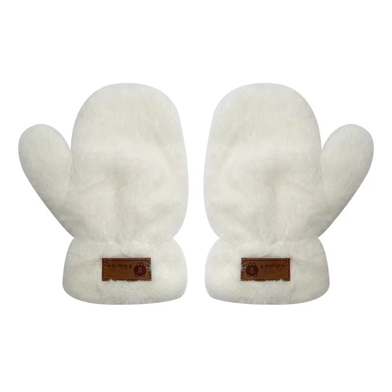Fleece-lined Mittens Plush Autumn And Winter Warm Gloves