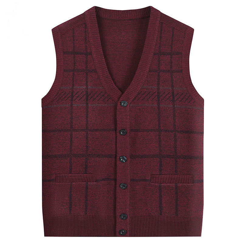 Knitted Cardigan Thickened Men's Waistcoat Vest For The Elderly