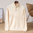 Men's Half-height Henry Collar Button Twisted Thickened Cable-knit Sweater