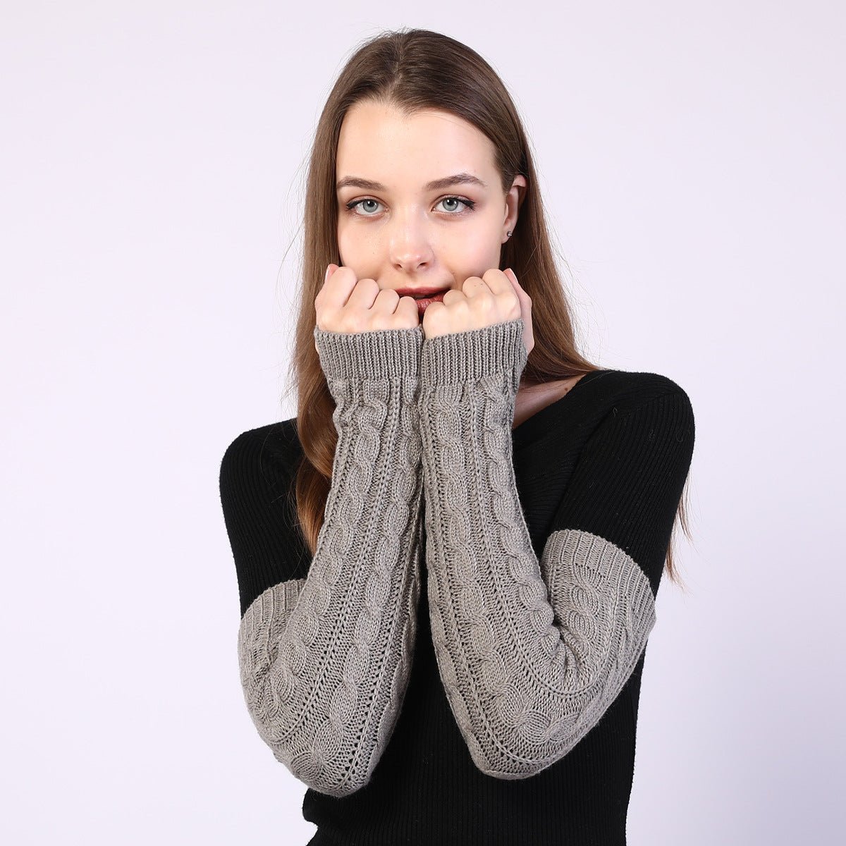 Twist Knit Warm Fingerless Sleeve Arm Cover